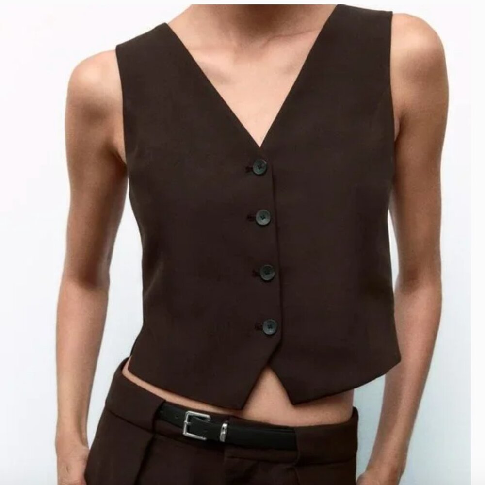 NWT ZARA VEST WITH SIDE VENTS CHOCOLATE